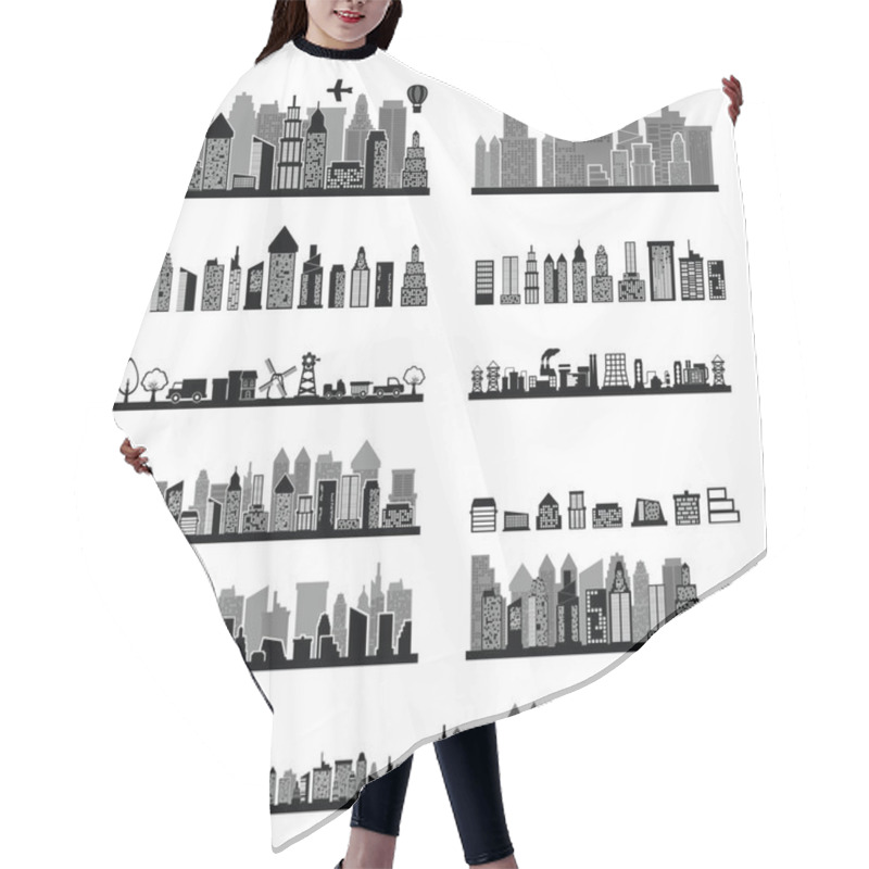 Personality  black and white city skyline collection hair cutting cape