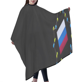 Personality  Top View Of Russian Flag Near Push Pins With Thread Isolated On Black, Banner   Hair Cutting Cape