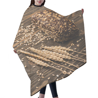 Personality  Fresh Baked Bread Loaf Near Spikelets On Wooden Surface Hair Cutting Cape