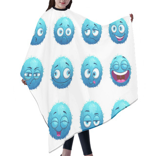 Personality  Funny Blue Round Characters Set. Hair Cutting Cape