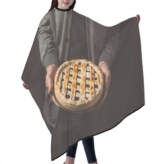Personality  Man Holding Homemade Pie Hair Cutting Cape