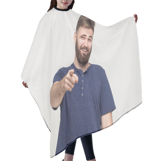Personality  Young Adult Man Pointing Finger  Hair Cutting Cape