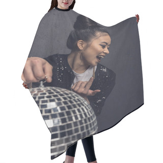 Personality  Glamour Asian Girl With Disco Ball   Hair Cutting Cape