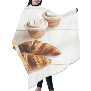 Personality  Hot Coffee On The Go And Croissants For Breakfast. Biodegradable, Disposable Takeaway Cups Hair Cutting Cape