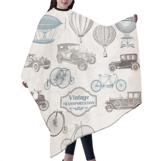 Personality  Vector Set: Vintage Transportation - Collection Of Old-fashioned Hair Cutting Cape