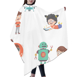 Personality  Vector Illustration Of Kids Technology Hair Cutting Cape