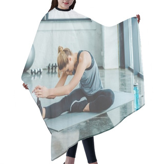 Personality  Sportswoman Stretching On Mat After Workout In Gym Hair Cutting Cape