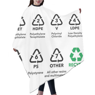 Personality  Illustration Icons, Recycling Symbols Of Various Types Of Plastic. Ideal For Catalogs, Information And Recycling Guides Hair Cutting Cape