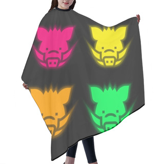 Personality  Boar Four Color Glowing Neon Vector Icon Hair Cutting Cape
