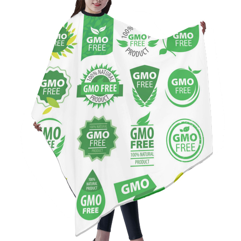 Personality  big set of vector logos natural products without GMOs hair cutting cape