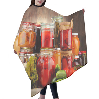 Personality  Jars With Pickled Vegetables And Fruity Compotes Hair Cutting Cape