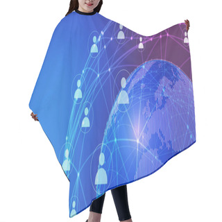 Personality  World Globe With Connected People Icons Over Blue Background, Collage Hair Cutting Cape