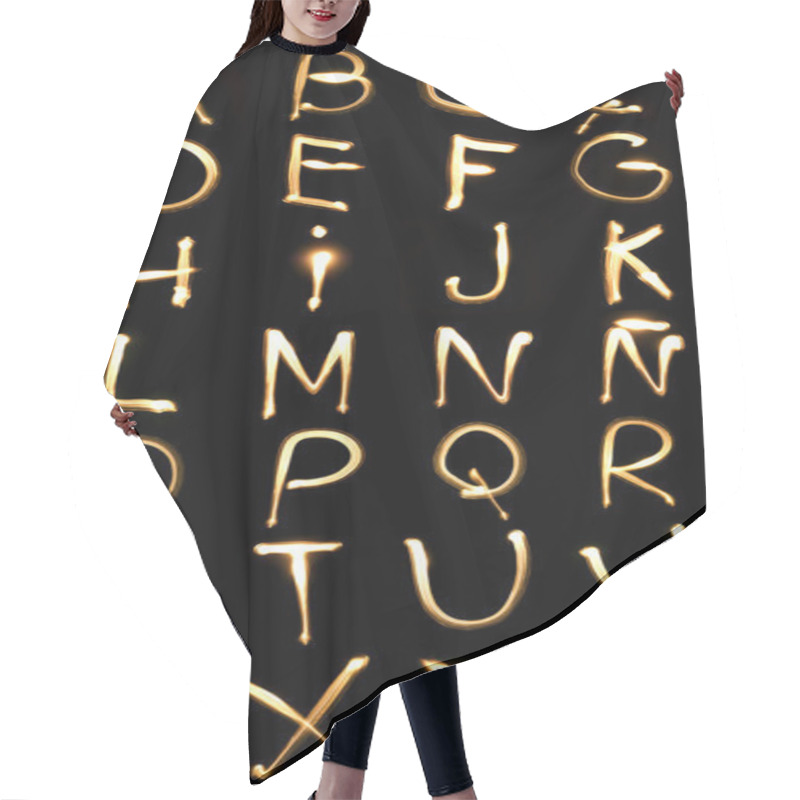 Personality  Light yellow letters on a black background hair cutting cape