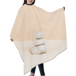 Personality  Zen Stones On Sand With Circles On Beige Background Hair Cutting Cape