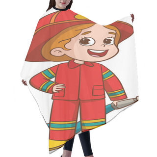 Personality  Illustration Of A Little Firefighter Girl Wearing A Fire Suit Hair Cutting Cape