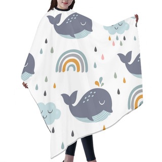 Personality  Seamless Pattern With Baby Whale, Rainbow And Cloud-  Vector Illustration, Eps Hair Cutting Cape