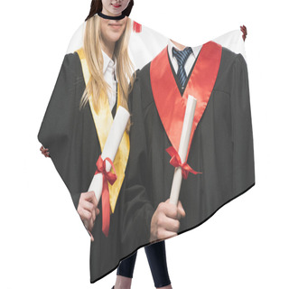 Personality  Front View Of Students Holding Diplomas Isolated On White Hair Cutting Cape