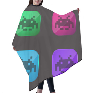 Personality  Alien Pixelated Shape Of A Digital Game Four Color Glass Button Icon Hair Cutting Cape