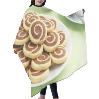 Personality  Chocolate And Vanilla Pinwheel Cookies With Hot Tea Hair Cutting Cape