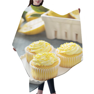 Personality  Lemon Cupcakes With Bright Yellow Frosting Hair Cutting Cape