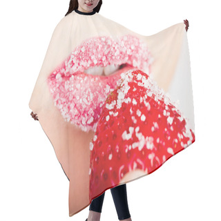 Personality  Woman's Mouth With Red Strawberry Covered With Sugar Hair Cutting Cape
