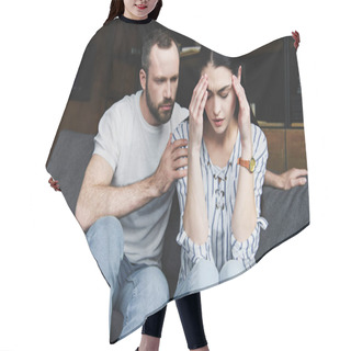 Personality  Husband Asking Forgiveness From Wife After Quarrel At Home Hair Cutting Cape