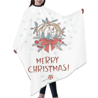 Personality  Merry Christmas Doodle Greeting Card Background. Socks, Bells, Snowflakes, Decoration And Presents. Hair Cutting Cape