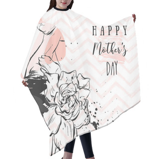 Personality  Hand Drawn Vector Abstract Greeting Card With Happy Mothers Day Calligraphy And Woman Figure With Abstract Flowers In Pastel Colors Isolated On White Background. Hair Cutting Cape