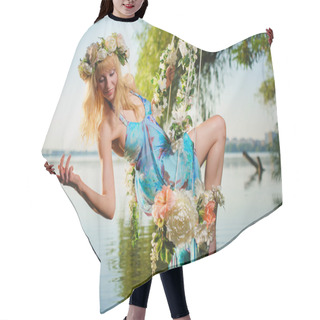 Personality  Girl On Swing Over River Hair Cutting Cape