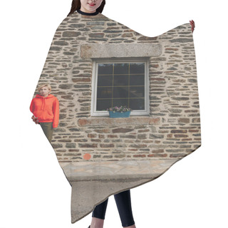 Personality  Young Woman Standing Near Old Stone Building, Mont Saint Michel, France Hair Cutting Cape