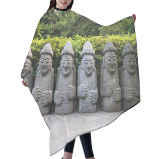 Personality  Dol Hareubang Statues In A Row In Green Forest, Seogwipo, Jeju Island, South Korea Hair Cutting Cape