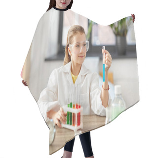 Personality  Girl With Test Tube Studying Chemistry At Home Hair Cutting Cape