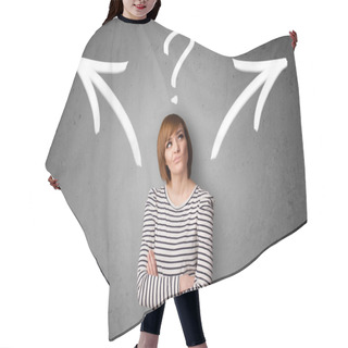 Personality  Young Woman Taking A Decision Hair Cutting Cape