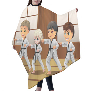 Personality  Kids Practicing Martial Arts In The Dojo Hair Cutting Cape