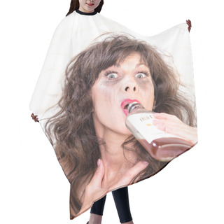 Personality  Drunk Woman With Whiskey Bottle  Hair Cutting Cape