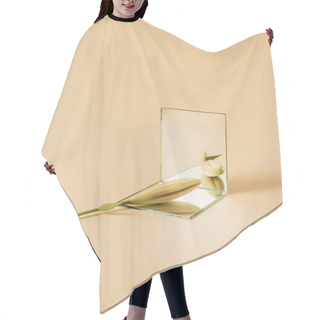 Personality  Bud Of Lily Flower Reflecting In Mirror On Beige Table Hair Cutting Cape