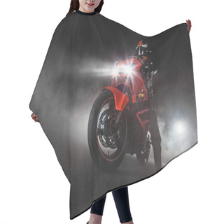 Personality  Supersport Motorcycle Driver At Night With Smoke Around Hair Cutting Cape