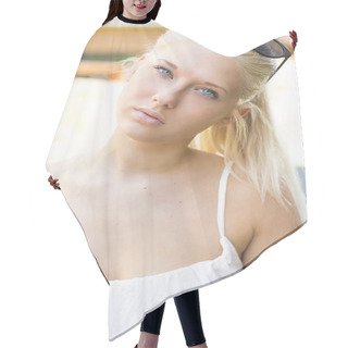 Personality  Pretty Blonde Teen Girl Face In The Sun Hair Cutting Cape