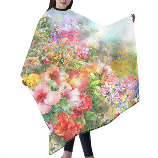 Personality  Abstract Flowers Watercolor Painting. Spring Hair Cutting Cape