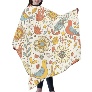 Personality  Vintage Birds In Retro Flowers. Seamless Pattern In Vector Hair Cutting Cape