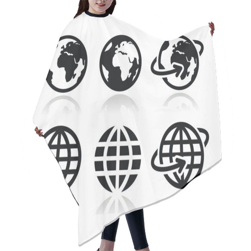 Personality  Globe Earth Vector Icons Set With Reflection Hair Cutting Cape