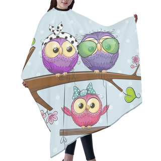 Personality  Two Cute Owls On A Branch And A Chick On The Swings Hair Cutting Cape