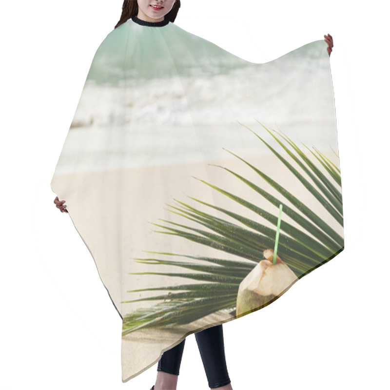 Personality  Cocktail In Coconut And Palm Leaf On The Beach Hair Cutting Cape