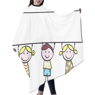 Personality  Cute Doodle Children Holding Blank Banner Sign Isolated On White Hair Cutting Cape