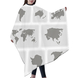 Personality  Set Of Monochrome Icons With Continents For Your Design Hair Cutting Cape