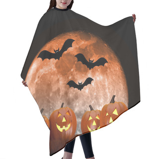 Personality  Halloween Background Scene With Full Moon, Pumpkins And Bats Hair Cutting Cape