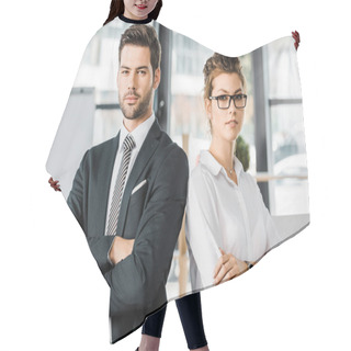 Personality  Portrait Of Confident Business People In Formal Wear With Arms Crossed In Office Hair Cutting Cape