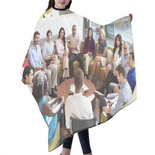 Personality  Multi-Cultural Office Staff Sitting Having Meeting Together Hair Cutting Cape