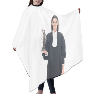Personality  Judge In Judicial Robe Holding Themis Figurine Isolated On White Hair Cutting Cape