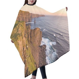 Personality  Aerial Birds Eye View From The World Famous Cliffs Of Moher In County Clare Ireland. Beautiful Irish Scenic Landscape Nature In The Rural Countryside Of Ireland Along The Wild Atlantic Way. Hair Cutting Cape